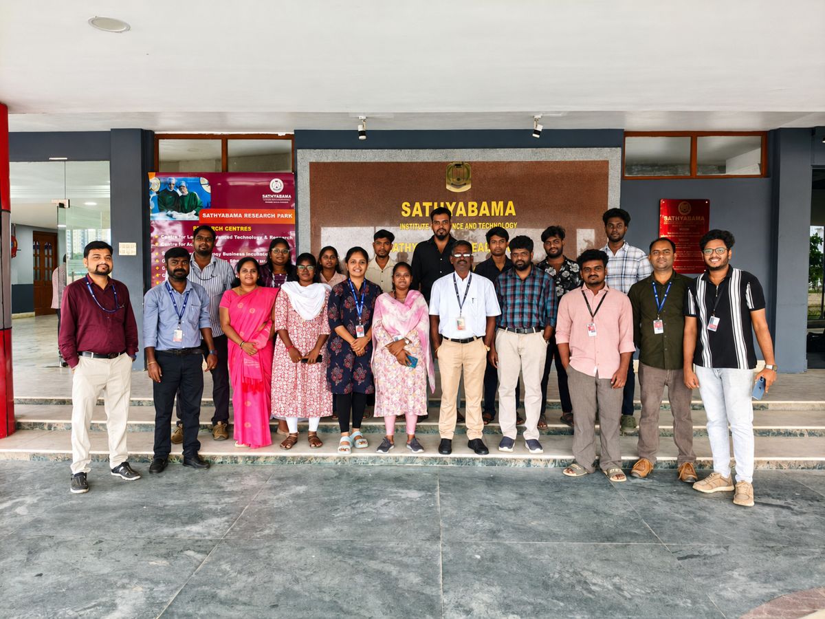 Participants and faculty of the two-day Earth Observation and AI training programme outside the Sathyabama Institute of Science and Technology, Chennai