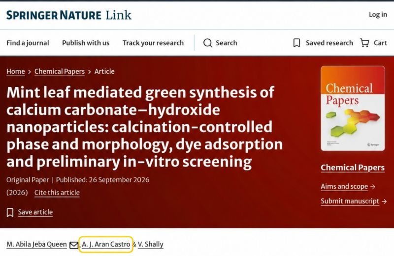 The article on Springer Nature Link, published 26 September 2026, with A. J. Aran Castro among the authors